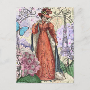 Victoriaans vrouw in rode kleurrijke Mode Briefkaart