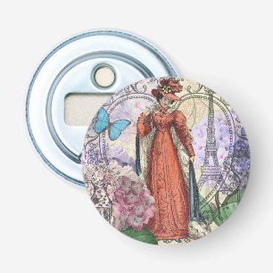 Victoriaans vrouw in rode kleurrijke Mode Button Flesopener