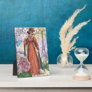 Victoriaans vrouw in rode kleurrijke Mode Fotoplaat