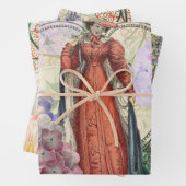 Victoriaans vrouw in rode kleurrijke Mode Inpakpapier Vel (In situ)