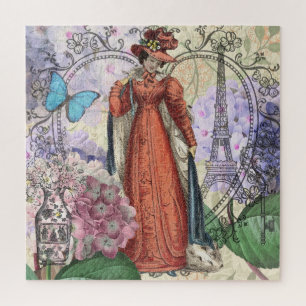 Victoriaans vrouw in rode kleurrijke Mode Legpuzzel