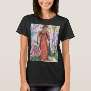 Victoriaans vrouw in rode kleurrijke Mode T-shirt