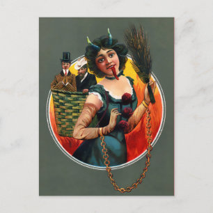 Victoriaans Vrouw Krampus Briefkaart