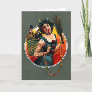 Victoriaans Vrouw Krampus Kerst Kaart