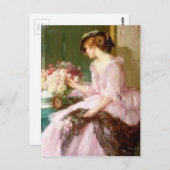  Victoriaans vrouw met Bouquet Briefkaart (Voorkant / Achterkant)