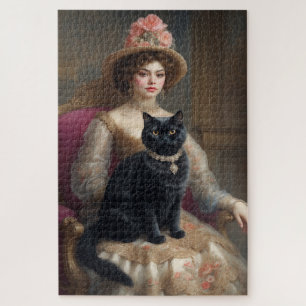 Victoriaans vrouw met zwarte kat legpuzzel