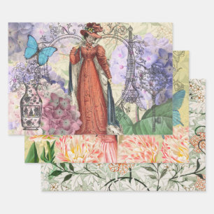 Victoriaans vrouw rood meisje classy kleurrijk inpakpapier vel