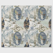 Victoriaans Winter Blues Vignet Cadeaupapier (Vlak)