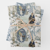 Victoriaans Winter Blues Vignet Inpakpapier Vel (In situ)