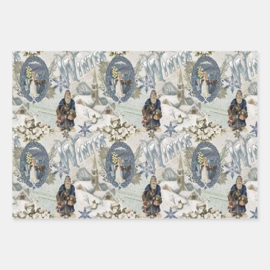 Victoriaans Winter Blues Vignet Inpakpapier Vel (Voorkant)
