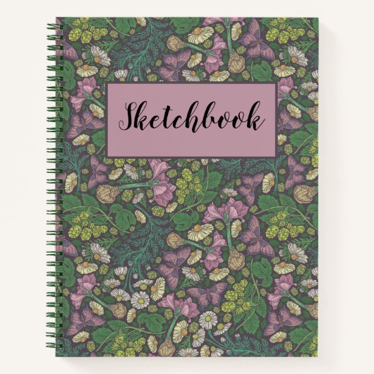 Victoriaans wit madeliefje Paarse vlinder schetsbo Notitieboek (Voorkant)