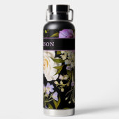 Victoriaans witte en Paarse Floral op zwart / naam Waterfles (Achterkant)