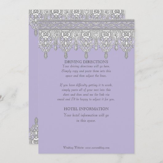 Victoriaans witte kant in lavender - Gegevens Kaart (Voorkant / Achterkant)