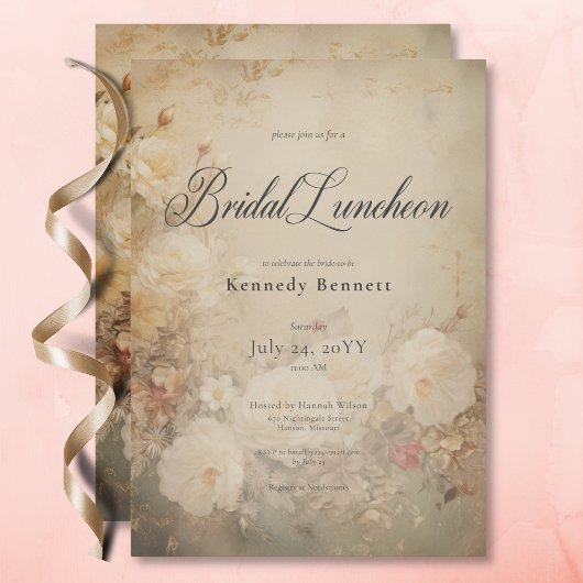  Victoriaans Witte Rozen Bruids Luncheon Kaart