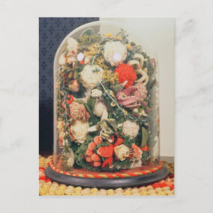Victoriaans wollen bloemen in een hoesje van glas briefkaart