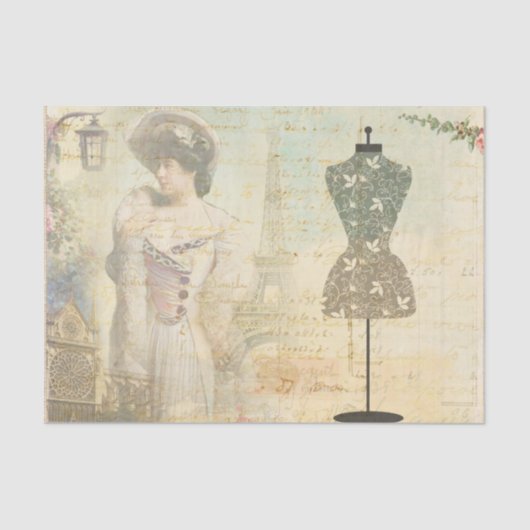 Victoriaans Woman Dressmaker Decoupage Tissuepapier (Voorkant)