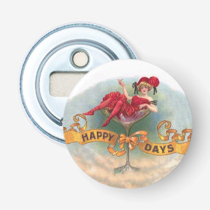 Victoriaans Woman Red Champagne Happy Button Flesopener