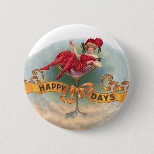 Victoriaans Woman Red Champagne Happy Ronde Button 5,7 Cm