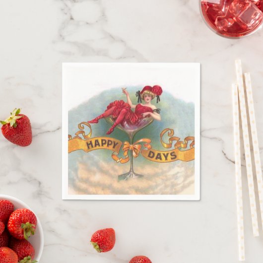 Victoriaans Woman Red Champagne Happy Servet (Insitu)