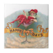Victoriaans Woman Red Champagne Happy Tegeltje (Voorkant)