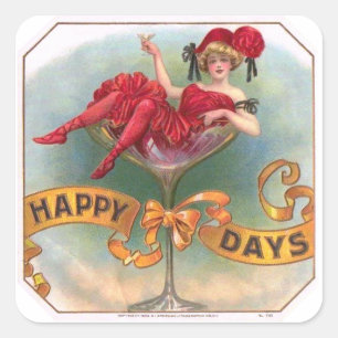 Victoriaans Woman Red Champagne Happy Vierkante Sticker