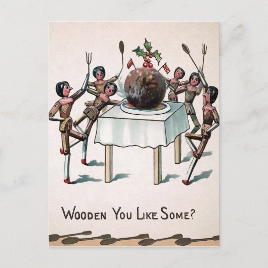 Victoriaans Wooden Doll Plum Pudding Briefkaart (Voorkant)