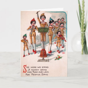 Victoriaans Wooden Dolls Band Kerst Kaart