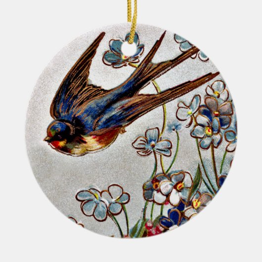 Victoriaans zwaluw kerstversiering keramisch ornament (Voorkant)