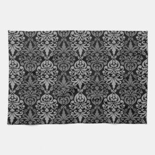 Victoriaans zwart grijs Damask-logo Theedoek