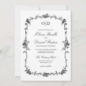 Victoriaans Zwart Wit Bloemen Huwelijk Monogram Kaart (Voorkant)