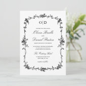 Victoriaans Zwart Wit Bloemen Huwelijk Monogram Kaart (Staand voorkant)