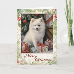 Victoriaanse Amerikaanse Eskimo Puppy Kerstmis Feestdagen Kaart