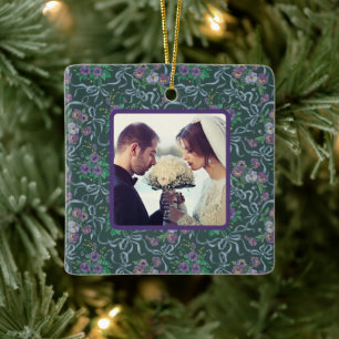 Victoriaanse Antieke Paarse Viooltjes Blauwe Lint  Keramisch Ornament