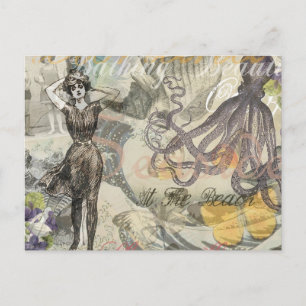 Victoriaanse badschone Kraken Vintage Surrealisme Briefkaart