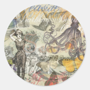 Victoriaanse badschone Kraken Vintage Surrealisme Ronde Sticker