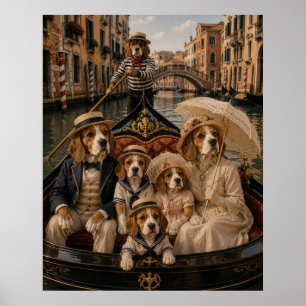 Victoriaanse Beagle-familie maakt gondeltocht in V Poster