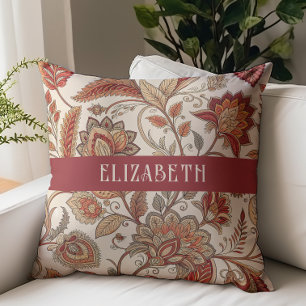 Victoriaanse bloem Chintz monogram naam Beige roes Kussen