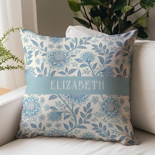 Victoriaanse bloem Chintz monogram naam Blauw Kussen