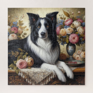 Victoriaanse Border Collie en Rozen 676-delige Puz Legpuzzel