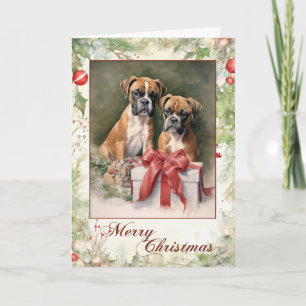 Victoriaanse Boxer Puppy Kerstmis Feestdagen Kaart