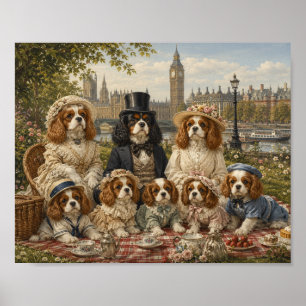 Victoriaanse Cavalier King Charles-familiepicknick Poster