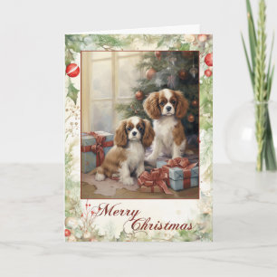 Victoriaanse Cavalier King Charles Kerstmis Feestdagen Kaart