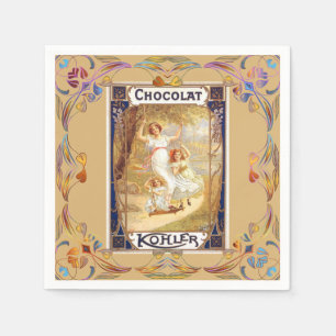 Victoriaanse chocolade label bloemig elegante tas  servet