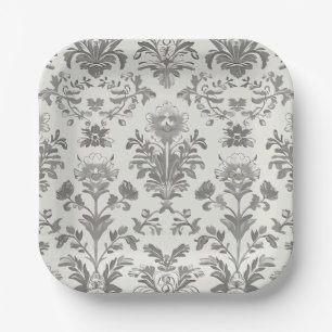 Victoriaanse Damast Bloem Wit Vintage Bruiloft Papieren Bordje
