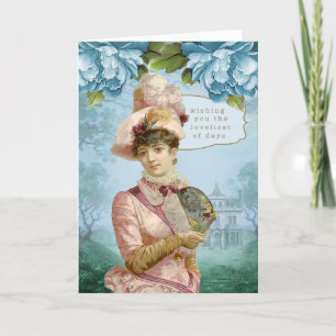 Victoriaanse dame in roze kaart