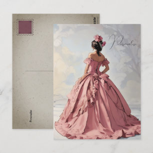 Victoriaanse dame mooie roze jurk vintage persoonl briefkaart