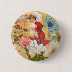 Victoriaanse dame vrouw elegante rijke rode illust ronde button 5,7 cm