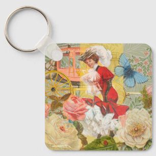 Victoriaanse dame vrouw elegante rijke rode illust sleutelhanger