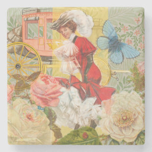 Victoriaanse dame vrouw elegante rijke rode illust stenen onderzetter