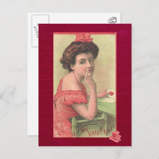 Victoriaanse dame wil je mijn valentijnkaart zijn feestdagenkaart (Voorkant / Achterkant)